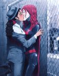  2girls batwoman cape couple dc_comics fedora female kate_kane kiss multiple_girls ponytail redhead renee_montoya suit the_question yuri 