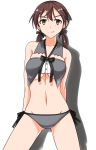  1girl blush brown_eyes brown_hair gertrud_barkhorn hiroshi_(hunter-of-kct) long_hair midriff side_tie solo strike_witches twintails 