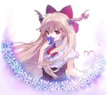  1girl ainy77 ascot blonde_hair bow flower hair_bow horn_ribbon horns ibuki_suika red_eyes ribbon smile touhou upper_body 