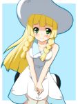  10s 1girl blonde_hair blush breasts dress female green_eyes hat k_(niyari) lillie_(pokemon) nintendo pokemon pokemon_(game) pokemon_sm smile 