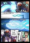  3boys beard black_hair brown_hair comic dragon english face_mask facial_hair genji_(overwatch) hanzo_(overwatch) highres jacket male_focus mask multiple_boys overwatch parody phandit_thirathon ponytail short_hair soldier:_76_(overwatch) star_wars tattoo typo visor watermark weapon 