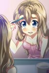  blonde_hair blue_eyes eyebrows freckle furekuru_(freckle) k-on! kotobuki_tsumugi long_hair makeup mirror reflection shaving solo tears 