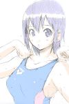  competition_swimsuit frogman nylon one-piece_swimsuit purple_hair short_hair sketch swimsuit 