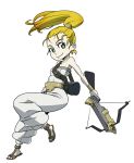  blonde_hair bow_(weapon) boystalk_(101197) chrono_trigger crossbow earrings green_eyes jewelry marle ponytail sandals smile solo weapon 