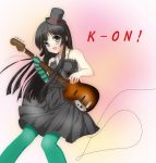  bad_id bass_guitar black_eyes black_hair blue_legwear don&#039;t_say_lazy don't_say_&quot;lazy&quot; dress face_paint facepaint guitar hat highres instrument k-on! long_hair mini_top_hat mizuoto pantyhose solo top_hat 