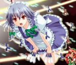  blood danmaku grey_hair hong_meiling izayoi_sakuya knife knifed maid nosebleed touhou 