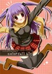  black_legwear black_thighhighs highres long_hair narumi_yuu narumi_yuu_(bunbukudou) open_mouth plaid plaid_skirt purple_hair red_eyes scarf skirt tartan thigh-highs thighhighs twintails 