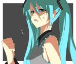  aqua_eyes aqua_hair bad_id clenched_hand clenched_hands fist hands hatsune_miku hiiro_(kikokico) long_hair necktie serious translation_request twintails vocaloid 