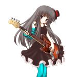  bass_guitar black_eyes black_hair blue_legwear don&#039;t_say_lazy don't_say_&quot;lazy&quot; dress fingerless_gloves gloves gorujitai guitar hat instrument k-on! long_hair pantyhose simple_background solo 