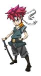  belt boystalk_(101197) chrono_trigger crono headband male red_hair redhead scarf sheath smile solo sword weapon wristband 