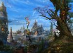  city cityscape cloud clouds dragon fantasy flower original scenery sky tree treehouse ucchiey 