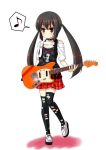  brown_eyes brown_hair child collar flat_chest guitar instrument k-on! kouji_(campus_life) long_hair mustang(guitar) nakano_azusa skirt smile solo thigh-highs thighhighs torn_clothes torn_thighhighs twintails zettai_ryouiki 
