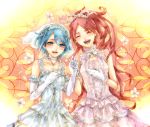  blue_eyes blue_hair closed_eyes dress eyes_closed hair_ribbon hairband jewelry mahou_shoujo_madoka_magica miki_sayaka multiple_girls mutual_yuri pipipiosuke red_hair redhead ribbon ring sakura_kyouko smile tears veil wedding wedding_dress yuri 