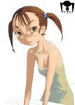  blush brown_eyes brown_hair cleavage glasses outtake skinny tears twintails 