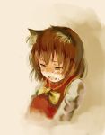  blush brown_hair bust cat_ears chen clenched_teeth crying earrings jewelry no_hat no_headwear rough sad short_hair tears touhou yae_(artist) 
