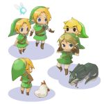  black_eyes blonde_hair blue_eyes chicken dual_persona fairy gloves hat link link_(wolf) lowres male multiple_persona navi nintendo pointy_ears smile the_legend_of_zelda toon_link wolf young_link 