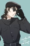  adjusting_glasses bad_id brown_hair buttons cabbie_hat glasses gloves green_eyes gundam gundam_00 hat ikasumi lockon_stratos lyle_dylandy male solo standing sunglasses trench_coat trenchcoat 
