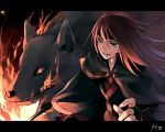  bad_id fire hairband long_hair original pixiv pixiv_fantasia pixiv_fantasia_3 red_hair redhead ryou_(kimagure) wolf 