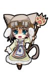  bad_id cat_hat cat_tail cathat chibi goggle goggles green_eyes grey_hair hat highres monster_hunter nurumayuonsen original paws staff tail 