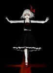  darkness fangs hair_ribbon monochrome outstretched_arms red_eyes ribbon rumia samon sawa_(textic) short_hair spot_color spread_arms touhou 