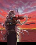  iizuka instrument long_hair megurine_luka pink_hair sunset violin vocaloid 