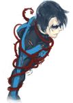  1boy batman_(series) black_hair blue_eyes broken_mask dc_comics dick_grayson male_focus mask nightwing simple_background solo sylph torn_clothes white_background 