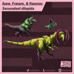  animal_focus axew black_sclera border character_name claws closed_mouth colored_sclera commentary english_commentary evolutionary_line fraxure from_side full_body haxorus highres instagram_logo instagram_username no_humans open_mouth pink_border pokemon pokemon_(creature) pokemon_focus red_background red_eyes swainathan tiktok_logo tiktok_username tumblr_logo tumblr_username 