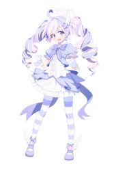  1girl ahoge blue_archive bow bowtie clenched_hands curly_hair drill_hair earrings full_body gloves hair_ornament halo highres jewelry kokosando long_hair looking_at_viewer multicolored_hair official_art open_mouth pantyhose pink_hair puffy_short_sleeves puffy_sleeves purple_bow purple_bowtie purple_hair purple_pantyhose reisa_(blue_archive) reisa_(magical)_(blue_archive) short_sleeves solo star_(symbol) star_earrings star_hair_ornament star_halo striped_clothes striped_pantyhose transparent_background twin_drills twintails violet_eyes white_gloves white_pantyhose 