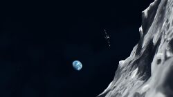  artist_logo artist_name commentary earth_(planet) english_commentary highres in_orbit logo moon no_humans original planet scenery space space_station spacecraft star_(sky) the_protagonists_(protagonist2114) watermark 