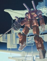  absurdres adversarial_noise antennae assault_visor beam_rifle blurry blurry_background commentary_request dendou_(andu0083) earth_federation energy_gun floating glowing green_visor gun guncannon gundam highres holding holding_gun holding_weapon joints mecha mecha_focus mobile_suit mobile_suit_gundam no_humans no_pupils planet radio_antenna robot robot_joints science_fiction scope shoulder_cannon space space_station thrusters weapon 