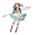  1girl boots dress eleanor_hume frills green_eyes hair_ornament jacket long_hair orange_hair spear tales_of_(series) tales_of_berseria thigh_boots twintails weapon 