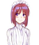  1girl absurdres artist_request blue_eyes blush closed_mouth copyright_request headdress highres looking_at_viewer redhead short_hair solo sweater white_background 
