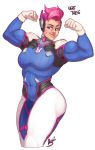  1girl cosplay d.va_(overwatch) d.va_(overwatch)_(cosplay) muscle overwatch pink_hair solo zarya_(overwatch) 