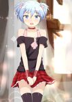  1boy ansatsu_kyoushitsu blue_eyes blue_hair crossdressinging hair_ribbon plaid plaid_skirt ribbon shiota_nagisa short_hair short_twintails shota skirt trap twintails watarurikka 