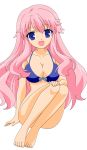  1girl absurdres artist_request baka_to_test_to_shoukanjuu bangs blue_eyes bottomless breasts cleavage female front-tie_bikini hair_ornament hairclip highres himeji_mizuki hips large_breasts legs long_hair looking_at_viewer navel open_mouth pink_hair simple_background solo thighs tongue transparent_background vector_trace 