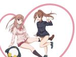  2girls atarashi_ako bare_legs bottomless jacket long_sleeves multiple_girls naked_track_jacket no_panties no_pants nude saki saki_achiga-hen takakamo_shizuno track_jacket 