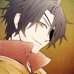  1boy black_hair character_request eyepatch gradient gradient_background green_eyes komae0611 male_focus short_hair solo tagme yellow_eyes 