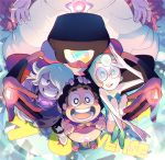  +_+ 1boy 4girls afro amethyst_(steven_universe) black_hair blue_eyes brown_eyes cartoon_network copyright_name dark_skin forehead_jewel garnet_(steven_universe) gem glasses glowing grin hair_over_one_eye hand_on_another&#039;s_head looking_at_viewer mother_and_son multiple_girls open_mouth orange_hair out_of_frame pale_skin pearl_(steven_universe) pink_hair pointy_nose purple_skin rose_quartz_universe salute shirt_lift sitting smile squatting star star-shaped_pupils steven_quartz_universe steven_universe stomach sunglasses symbol-shaped_pupils t_k_g teeth violet_eyes white_hair 