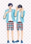  2boys blue_hair free! glasses male_focus multiple_boys nanase_haruka_(free!) ryuugazaki_rei shorts 