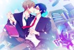  2boys blue_hair brown_hair free! glasses green_eyes male_focus multiple_boys ryuugazaki_rei school_uniform tachibana_makoto underwater violet_eyes yaoi 