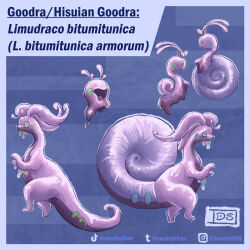  absurdres animal_focus border character_name closed_eyes closed_mouth commentary english_commentary full_body goodra goomy green_eyes grey_eyes highres hisuian_goodra hisuian_sliggoo instagram_logo instagram_username no_humans open_mouth pokemon pokemon_(creature) pokemon_focus shell sliggoo slime_(substance) smile swainathan tiktok_logo tiktok_username tumblr_logo tumblr_username 