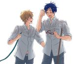  2boys blonde_hair blue_hair closed_eyes free! glasses hazuki_nagisa male_focus multiple_boys ryuugazaki_rei tachiasa wet 