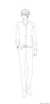  1boy character_request full_body komae0611 lineart male_focus monochrome simple_background solo tagme white_background 