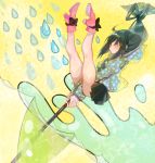  1girl asui_tsuyu boku_no_hero_academia coat green_hair high_heel_boots long_hair skirt smile umbrella 