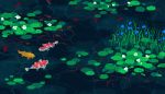  animated animated_gif fish goldfish koi lily_pad lowres nature no_humans original pixel_art pond toyoi_yuuta water 