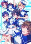  5boys free! glasses hazuki_nagisa male_focus matsuoka_rin multiple_boys nanase_haruka_(free!) ryuugazaki_rei tachibana_makoto v wink 