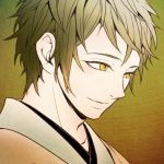  1boy brown_hair character_request gradient gradient_background japanese_clothes komae0611 male_focus short_hair solo tagme yellow_eyes 