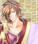  1boy armor black_hair brown_eyes hair_over_one_eye japanese_clothes long_hair rokurou_(tales) smile tales_of_(series) tales_of_berseria 