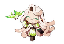  1girl animal bird closed_eyes colored_eyelashes cookie_run cookie_run:_ovenbreak gradient_hair highres melvi0 multicolored_hair simple_background solo starch_noodle_cookie white_background white_hair 