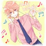  1boy earphones high_speed! male_focus necktie pink_hair shigino_kisumi violet_eyes 